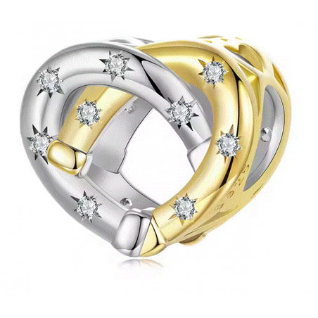 Charm pour bracelet coeur entrelacé or argent étoile