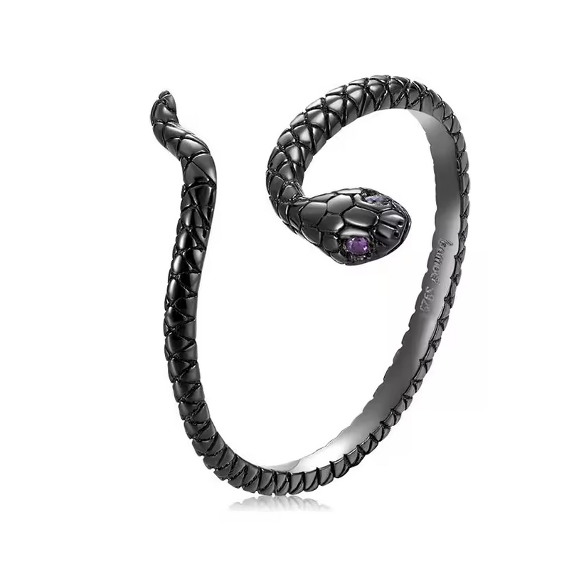 Bague réglable serpent enroulé noir