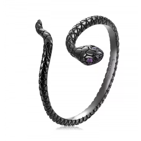 Bague réglable serpent enroulé noir