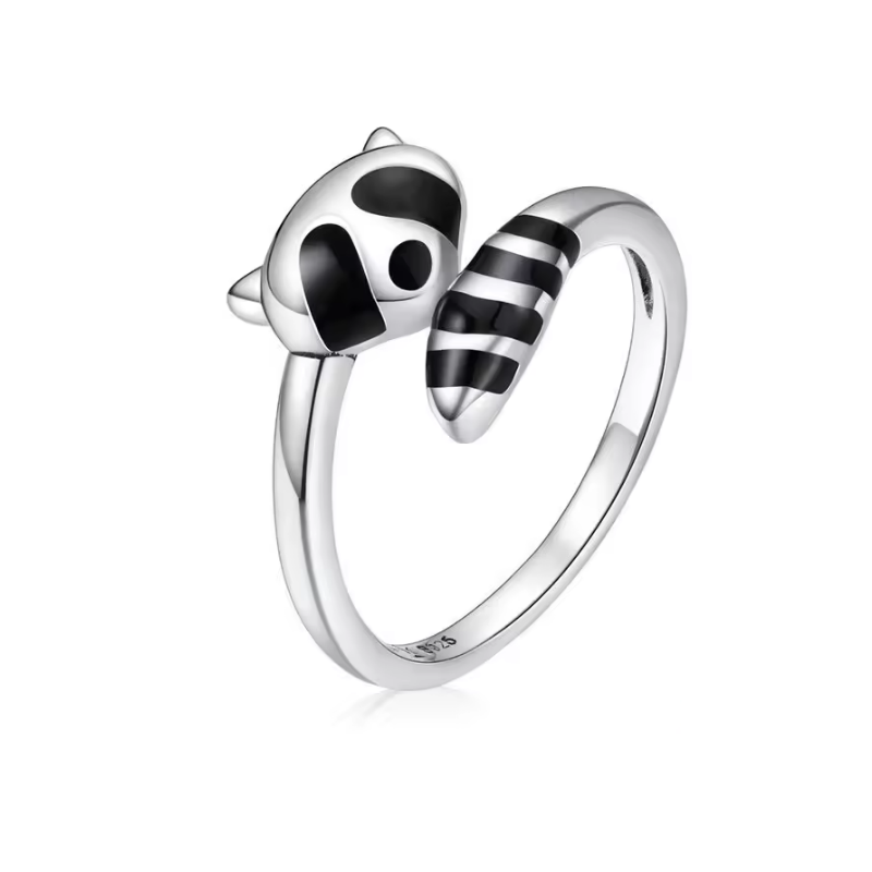 Bague réglable raton laveur argent