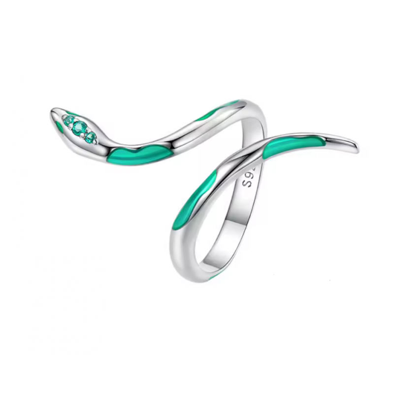 Bague réglable serpent vert enroulé pierre vert