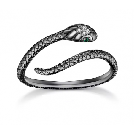Bague réglable serpent noir pierre blanche
