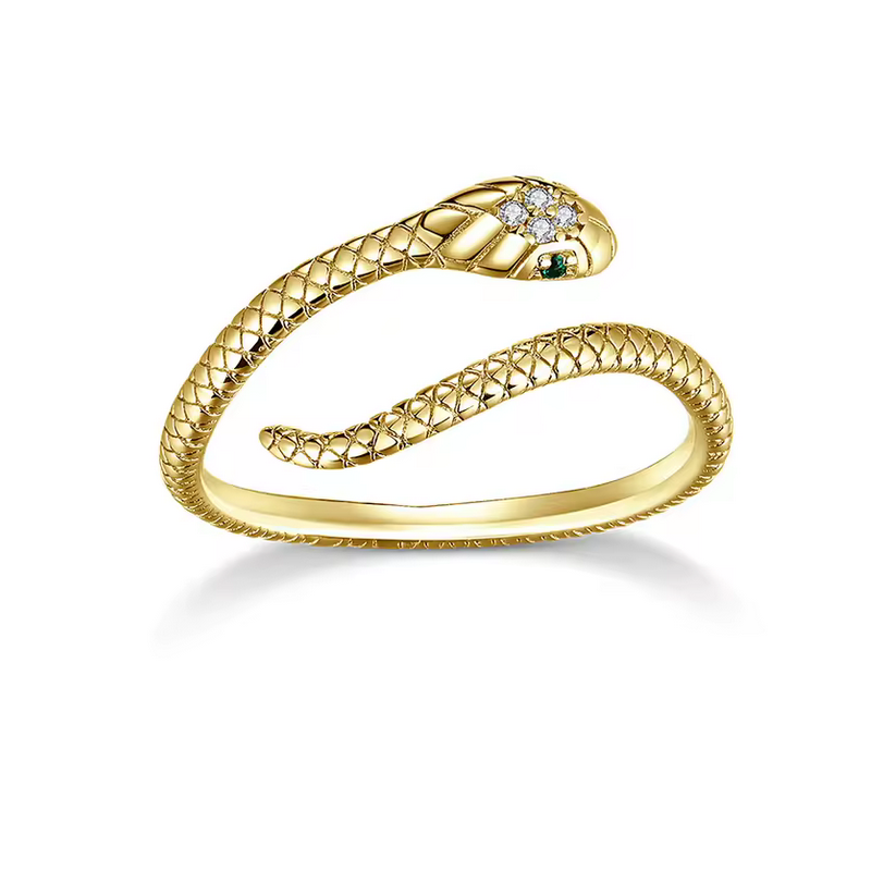 Bague réglable serpent or pierre blanche