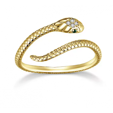 Bague réglable serpent or pierre blanche