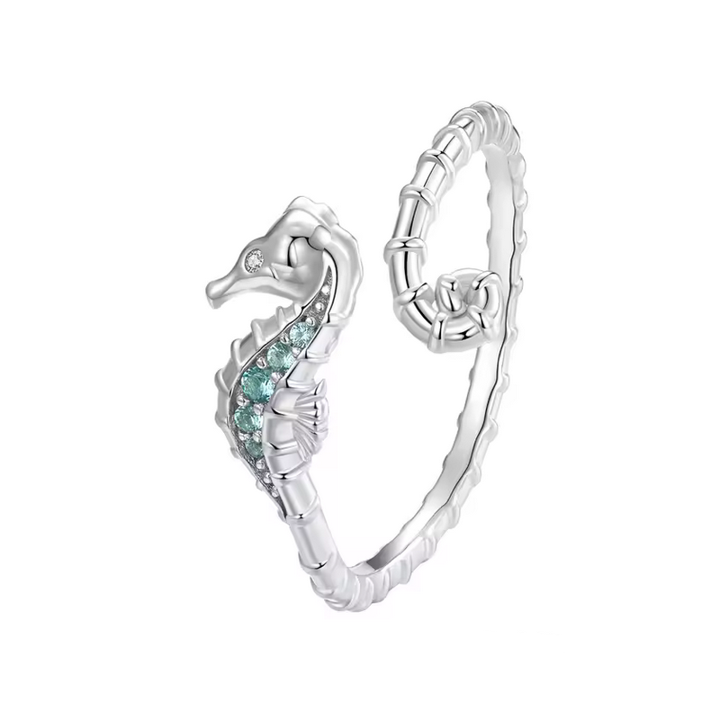 Bague réglable mer hippocampe pierre verte