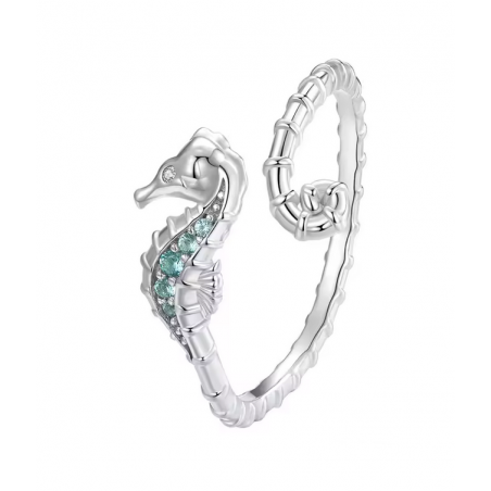 Bague réglable mer hippocampe pierre verte