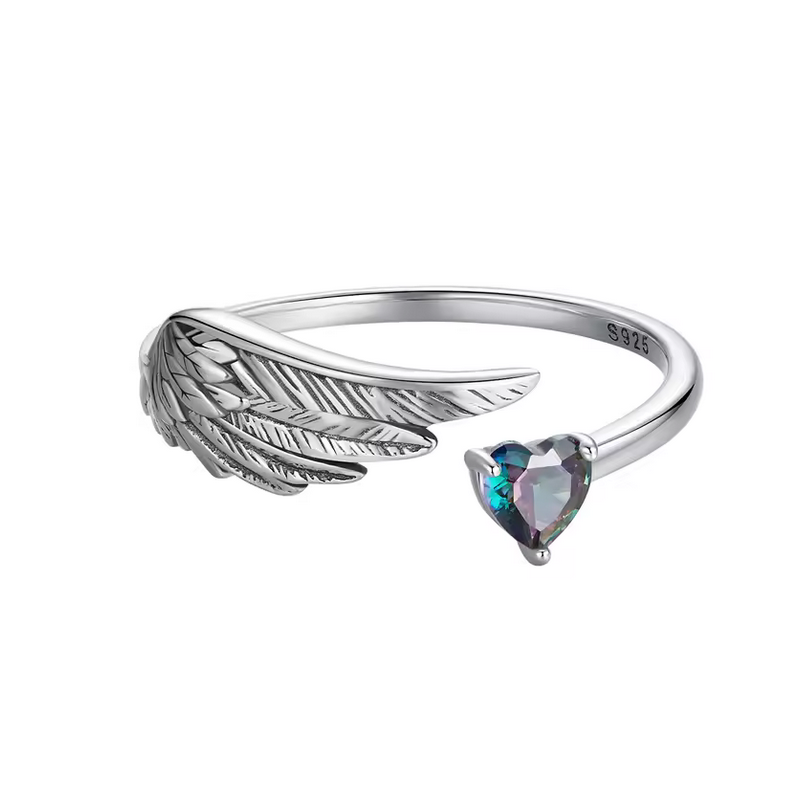 Bague réglable aile d'ange coeur pierre violette Bague réglable aile d'ange coeur pierre violette