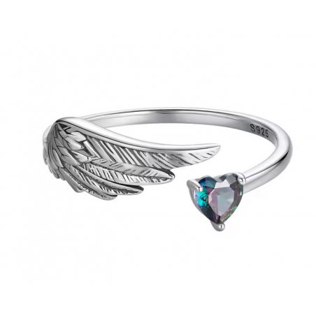 Bague réglable aile d'ange coeur pierre violette